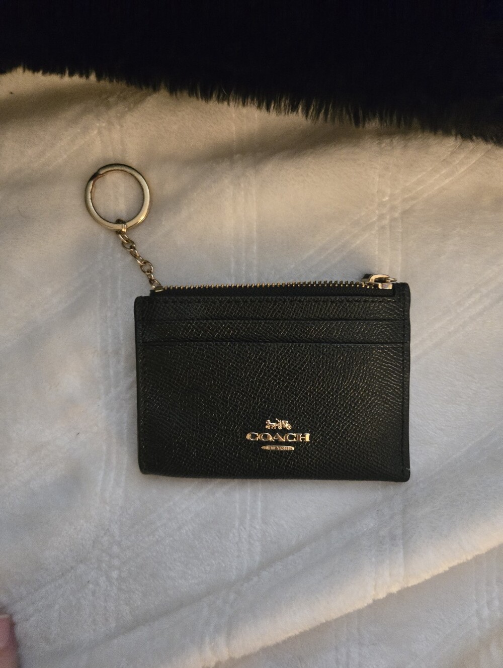 Coach Black Leather Card Case Key Pouch with Gold Logo
